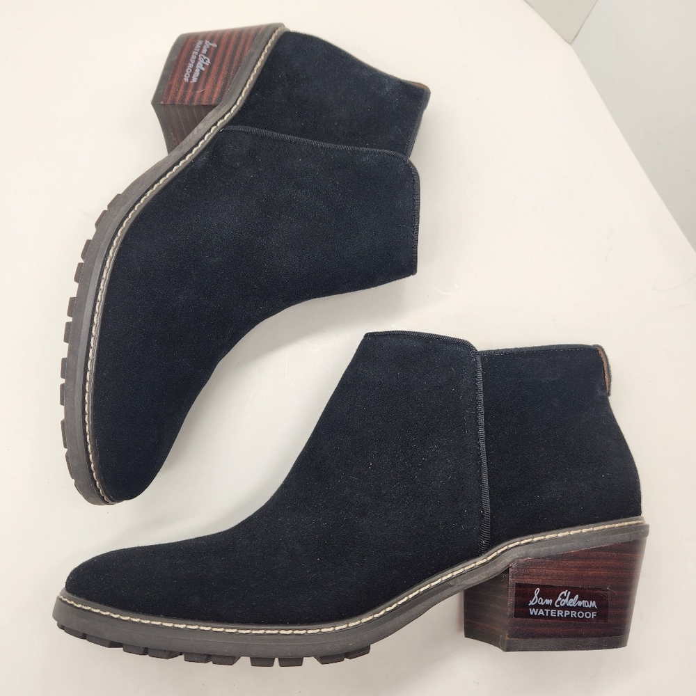 Sam Edelman Ankle Boots 11 Black Suede Pryce Waterproof Comfort Booties New $150